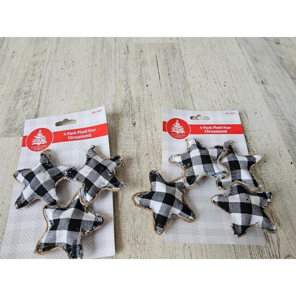 Enchanted Forest plaid‎ star mini ornament set Xmas tree lightweight